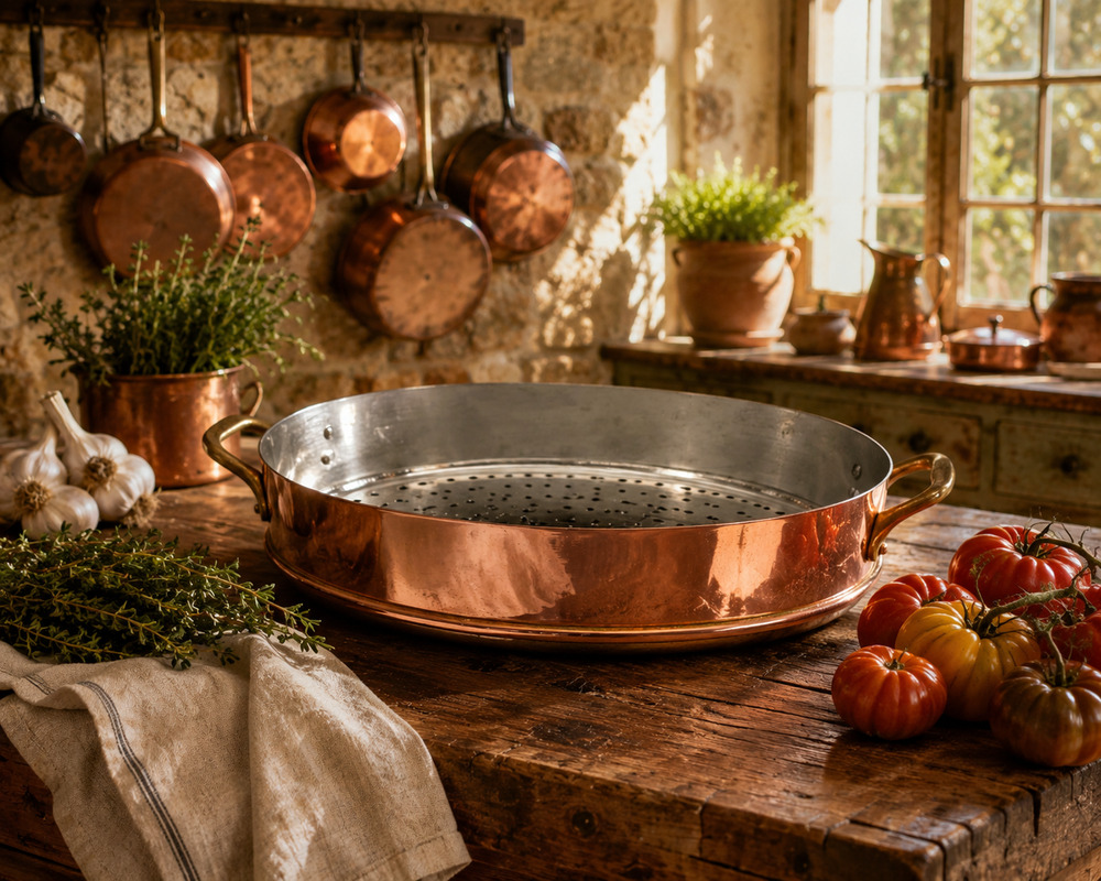 Vintage Large 14" Oval Copper Colander Brass Handles Kitchen Strainer Serving
